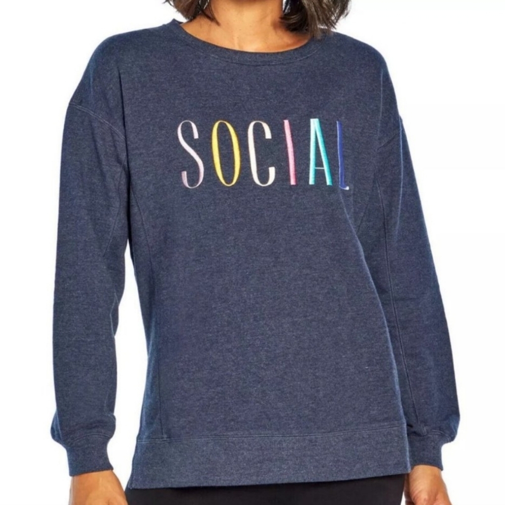 Wildfox Gray Blue "SOCIAL" Statement Sweatshirt Size Small New